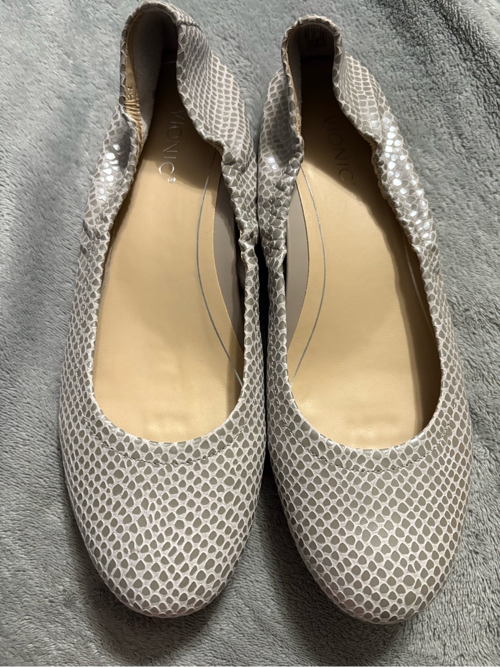 Vionic Light Neutral Snakeskin-Print Ballet Flats